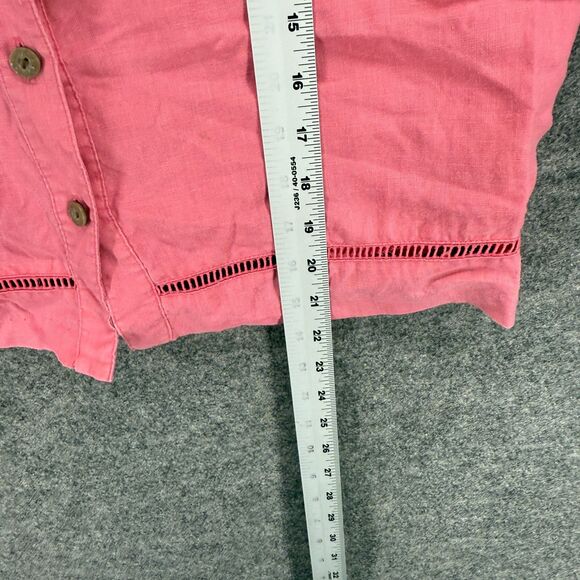 Sag Harbor Shirt Women 6P Petite Pink Button Up Collared Short Sleeve Linen - Picture 5 of 6